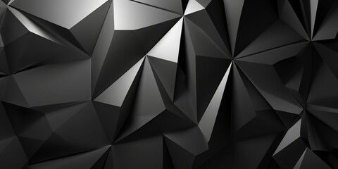 Modern dark monochrome abstract background. Color gradient. Geometric shapes, lines and triangles. 3d effect. Glow.ing futuristic. Web banner. Wide. Panoramic. Design Generative AI