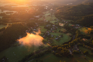 Spectacular morning in Rudawy Janowickie mountains during the summer. In the picture you can see the Falcon hills and Bobr river valley. © PawelUchorczak