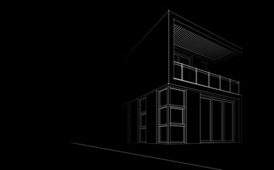 Architectural drawing of a house 3d illustration