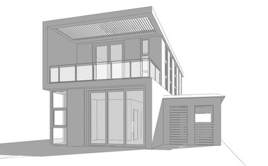 Architectural drawing of a house 3d illustration