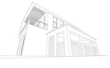 Architectural drawing of a house 3d illustration