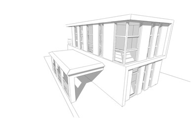 Architectural drawing of a house 3d illustration
