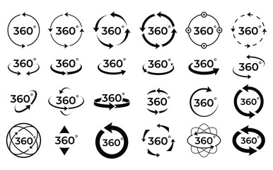 360 degree circle. A symbol with arrows indicating a turn. Panoramic view icon. Vector illustration