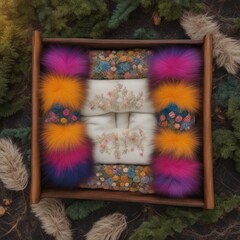 Furry embroidery floral basket newborn digital backdrop