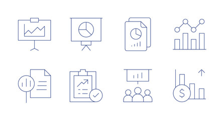 Statistics icons. Editable stroke. Containing files, fluctuation, growth, presentation, report, reporting, statistics.