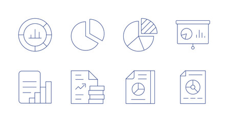 Statistics icons. Editable stroke. Containing pie chart, pie graphic, presentation, report.