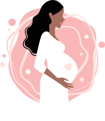 Modern faceless african pregnant woman with a pink abstract background