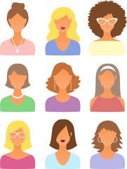 Set of modern graphic favicon diverse female portrait profile pictures