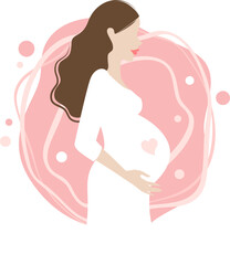 Modern faceless pregnant woman with a pink abstract background