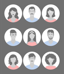 Set of modern graphic favicon male and female portrait profile pictures
