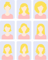 Set of modern graphic favicon blonde female portrait profile pictures