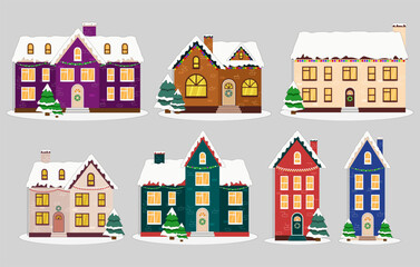 Obraz na płótnie Canvas Set of Christmas colorful house with decorations