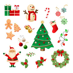 Christmas colorful vector elements and characters set