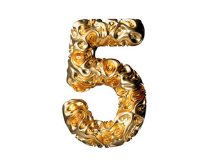 Digit made of gold. 3d illustration of golden number isolated on white background