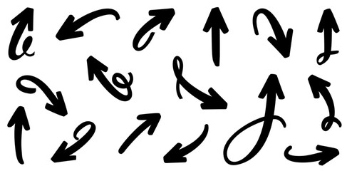 Fototapeta na wymiar Sketch arrow set for business plan, presentation and education. Sign, Symbol, Hand drawn arrow collection