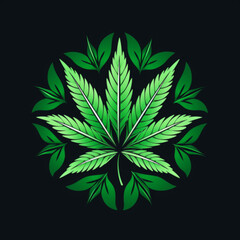 Green leaf of marijuana on a black background. Medical cannabis sign Icon