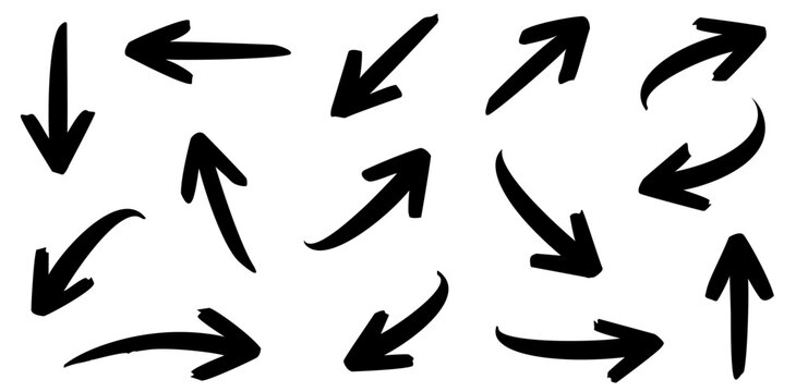 Elegant curved  arrows set for business plan, presentation and education. Sign, Symbol, Hand drawn arrow collection
