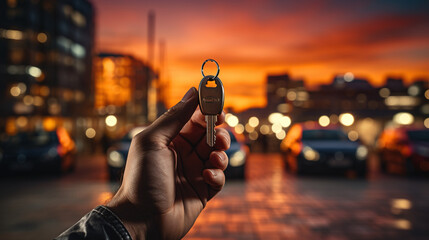 Picture a close - up of a persons hand holding car keys