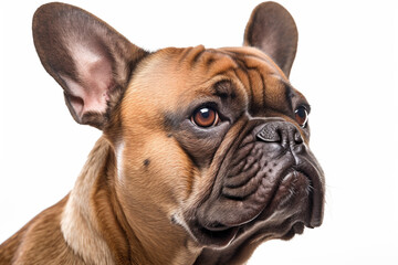 Portrait of fawn French Bulldog dog on white background