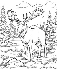 moose jungle coloring page for adults
