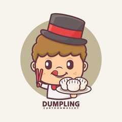 cartoon mascot with dumpling. vector illustrations with outline style
