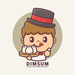 cartoon mascot with dim sum. vector illustrations with outline style