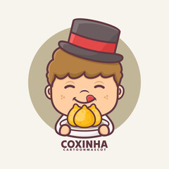 cartoon mascot with coxinha. vector illustrations with outline style