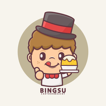 cartoon mascot with bingsu. vector illustrations with outline style