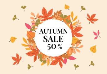 autumn sale banner, autumn foliage, autumn leaves, autumn vector elements set, autumn illsutration
