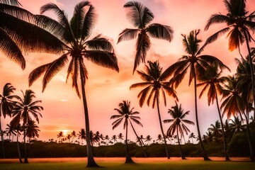 Fototapeta na wymiar sunset on the beach with palms