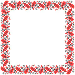 Obraz premium Vector illustration of Ukrainian ornament in ethnic floral style with oak leaves and acorns, identity, vyshyvanka, embroidery for print clothes, websites, banners. background. Floral design, border