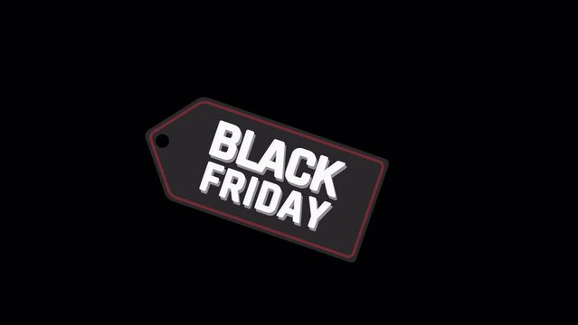 Animated Discount Tag -Black friday of sales on black background. Marketing promotion shopping video. Sale discount and retail business concept. 3d animation cartoon.