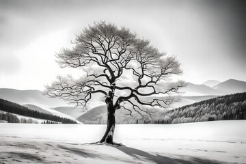 Fototapeta na wymiar snow landscape with tree