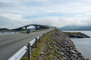 The famouse atlantic road in norway. Epic road with curves. Great landscape in background