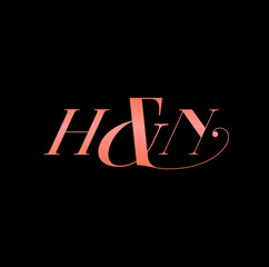 H and N typography vector monogram in calligraphy style.