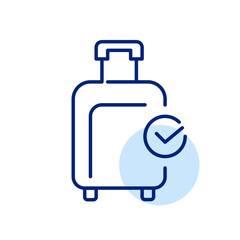 Suitcase with checkmark. Approved cabin luggage. Pixel perfect, editable stroke icon