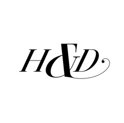 H and D typography vector monogram in calligraphy style.