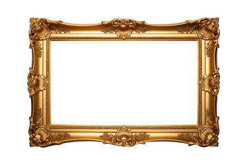 Vintage golden luxury horizontal frame mockup isolated on transparent background