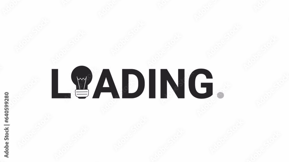 Poster light bulb glowing line black and white loading text animation. insight animated cartoon linear obje