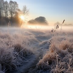 Frosty morning field