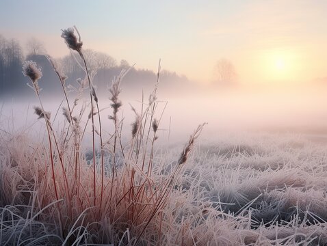 Frosty morning field