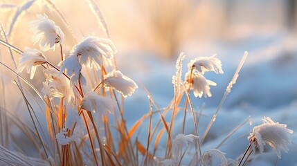 Frost autumn plants in frost landscape