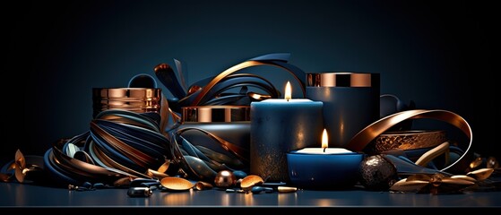 Midnight blue and rich copper, spiraling together, reminiscent of the interplay between nightfall and candlelit reflections