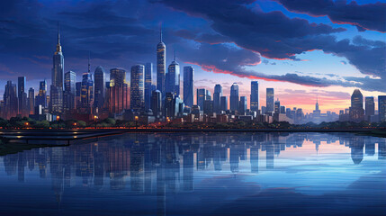 Fototapeta na wymiar Hyperreal view of a city skyline at twilight
