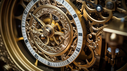 Fototapeta na wymiar Intricate details of an antique grandfather clock's mechanisms
