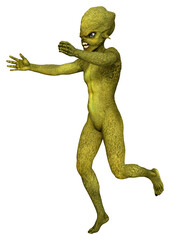 3D Rendering Green Alien on White