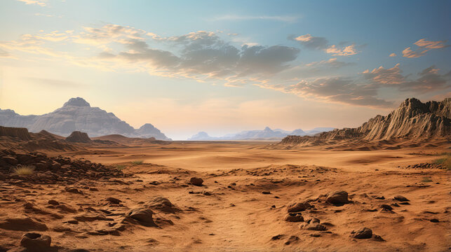 Hyperrealistic portrayal of a dramatic desert landscape