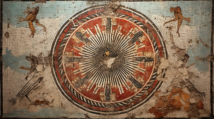 Fototapeta na wymiar Fine textures of an ancient mosaic on a historical wall