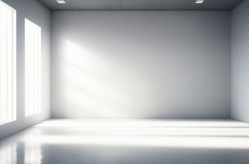 Sleek Light Gray Wall and Reflective Floor. Generative AI.