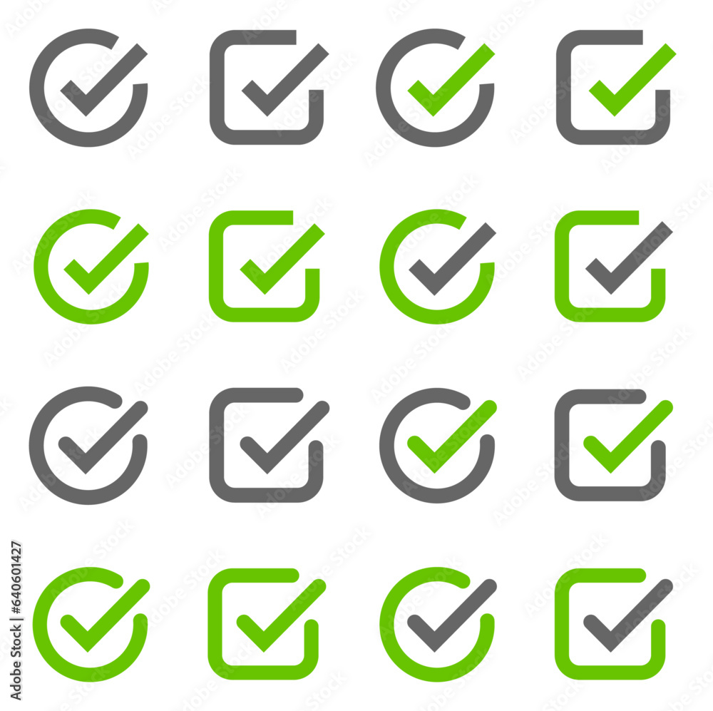 Poster check mark icon set. checkmark easily editable thick line symbol. tick or check mark sign collection